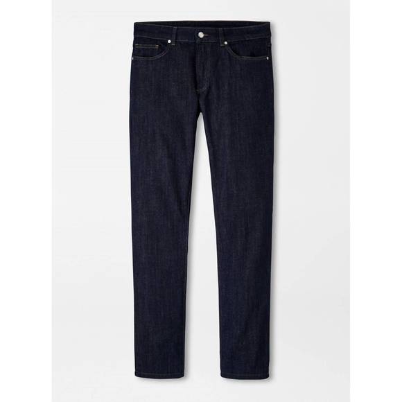 NEW PETER MILLAR men's vintage washed five-pocket denim in dark indigo